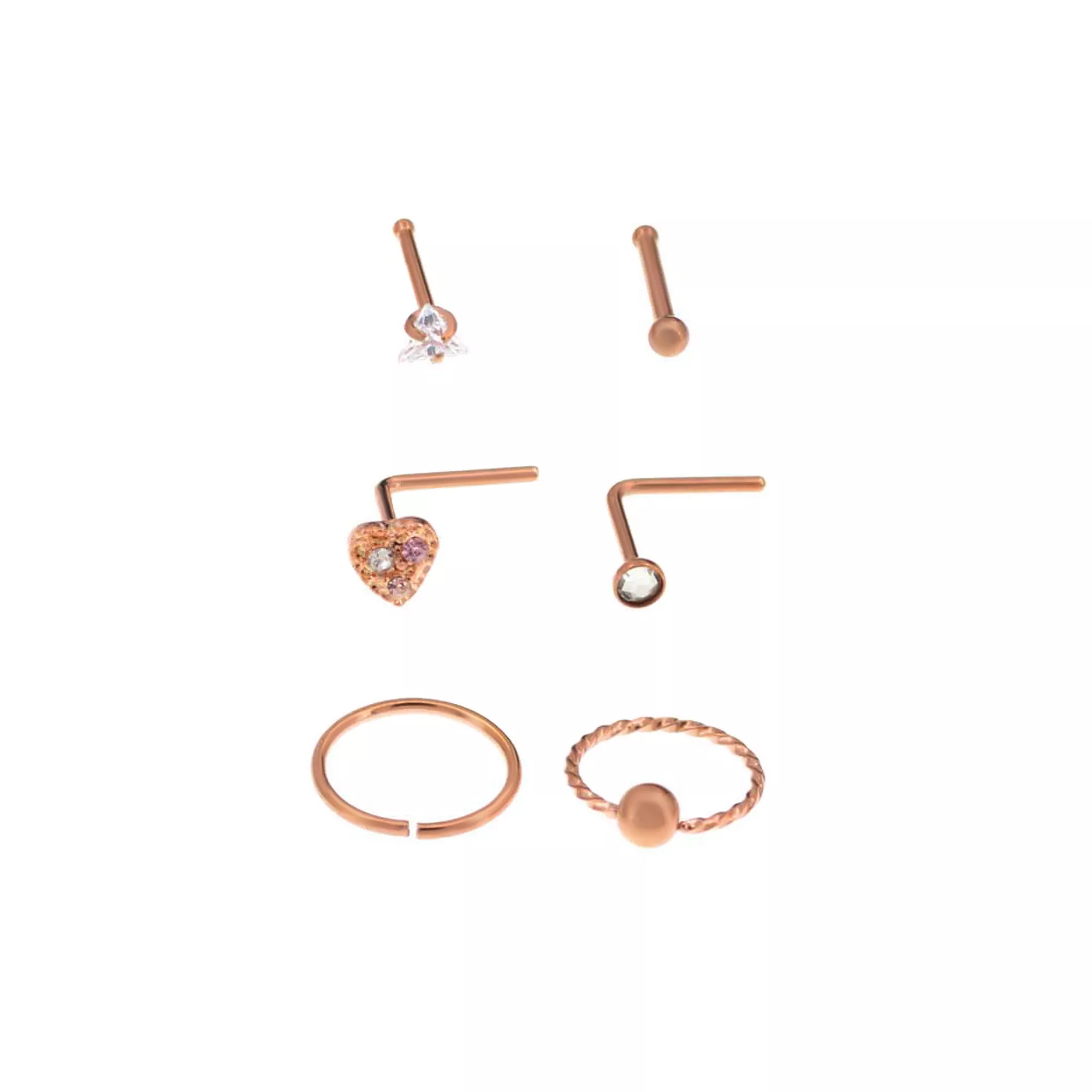 Multi-Pack Rosegold Plated Nose Rings 6 Pack - 20 Gauge at Spencer's