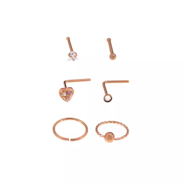 Multi-Pack Rosegold Plated Nose Rings 6 Pack - 20 Gauge at Spencer's