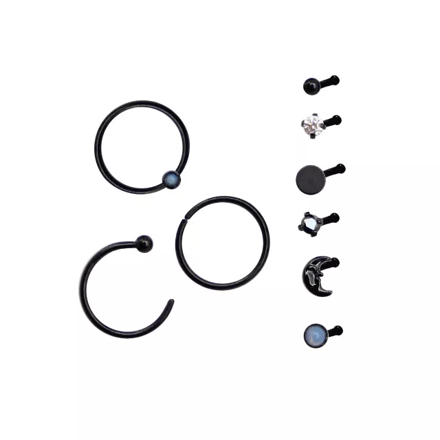 Multi-Pack Blackplated Nose Rings 9 Pack - 20 Gauge at Spencer's