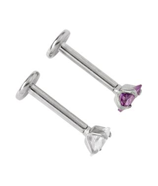 CZ Multi-Colored Silvertone Labret Lip Ring 2 Pack - 16 Gauge