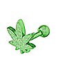 Glitter Green Weed Leaf Cartilage Barbell - 16 Gauge