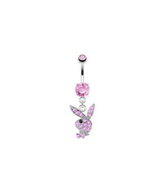 Pink CZ Playboy Bunny Dangle Belly Ring – 14 Gauge