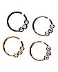 CZ Silvertone and Goldtone Hoop Nose Rings 4 Pack- 20 Gauge