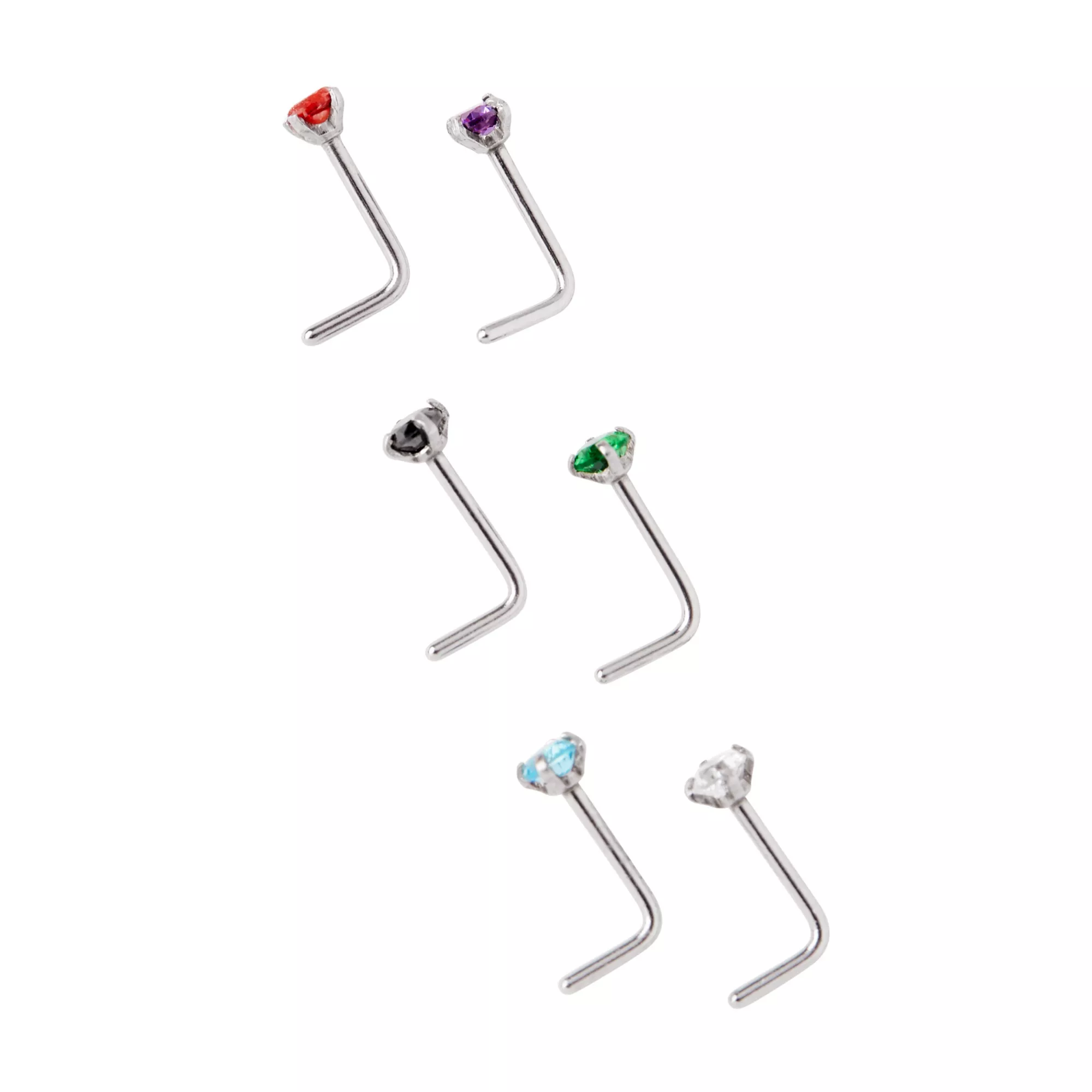 Multi-Color L-Bend Nose Ring - 6 Pack at Spencer's