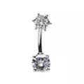 CZ Silvertone Belly Ring - 14 Gauge at Spencer's