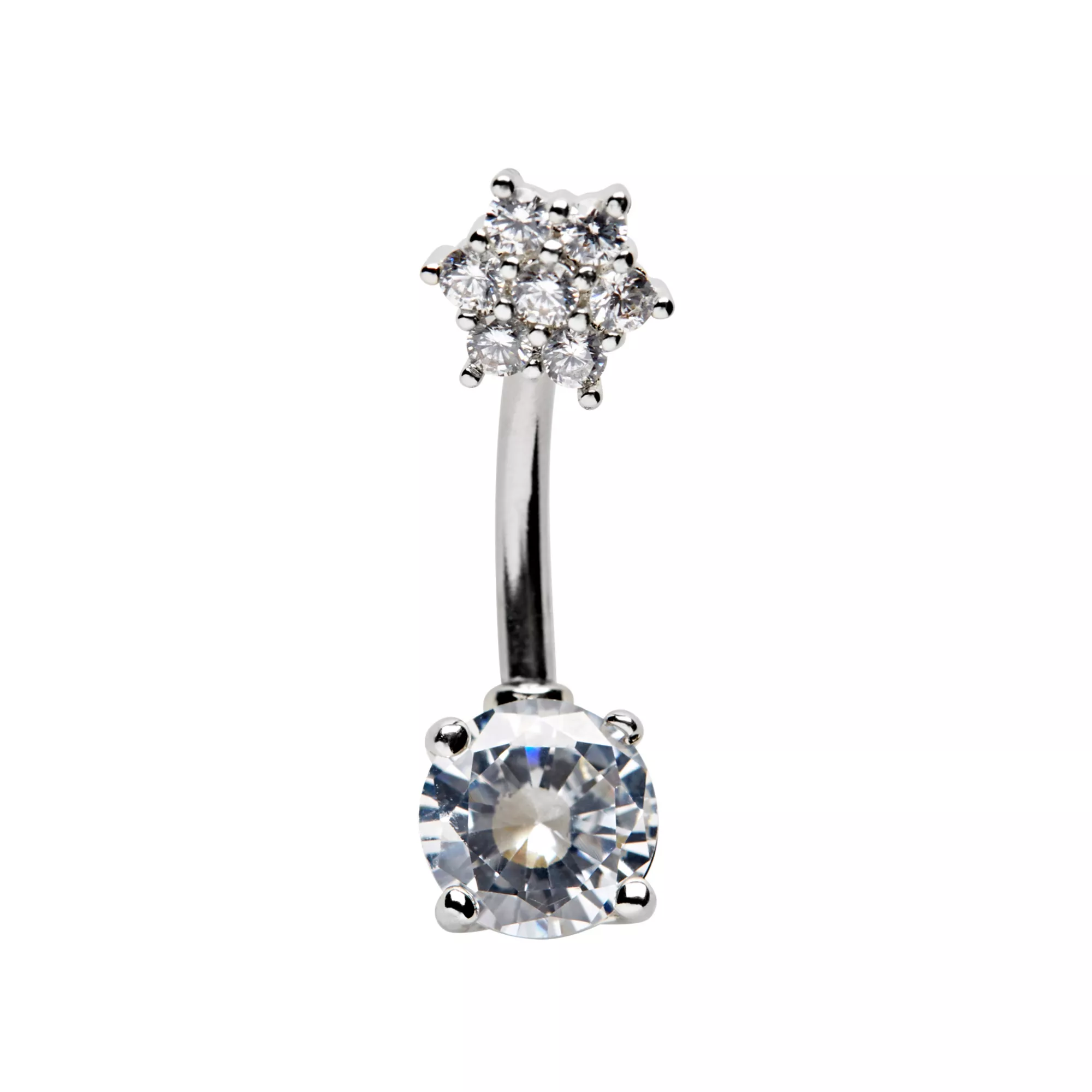 CZ Silvertone Belly Ring - 14 Gauge at Spencer's