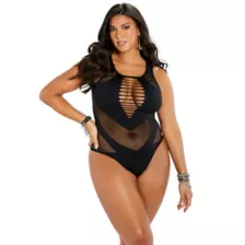 Plus Size Strappy Mesh Seamless Bodysuit at Spencer's