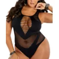 Plus Size Strappy Mesh Seamless Bodysuit at Spencer's