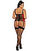 Plus Size Red and Black Lace Micro Corset and G-String Panties Set