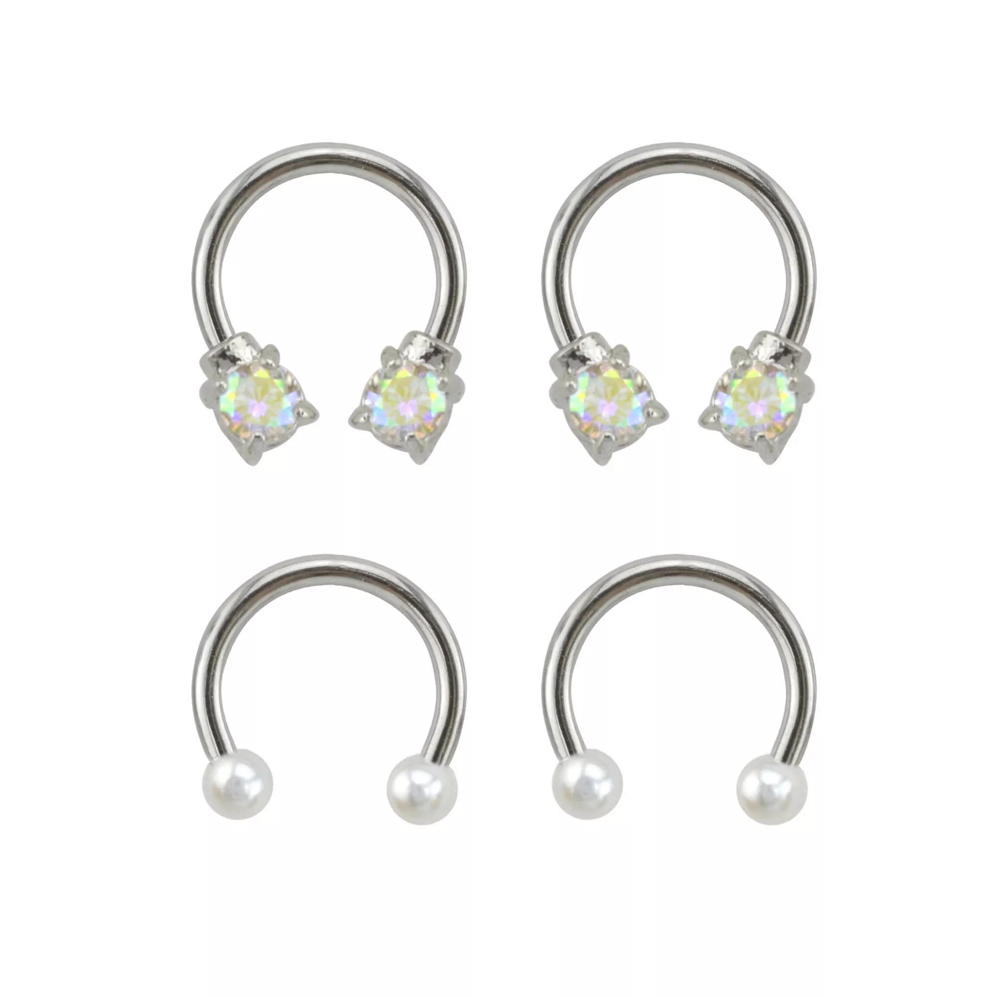 Multi-Pack Pearlized and CZ Horseshoe Rings 2 Pair - 16 Gauge at Spencer's