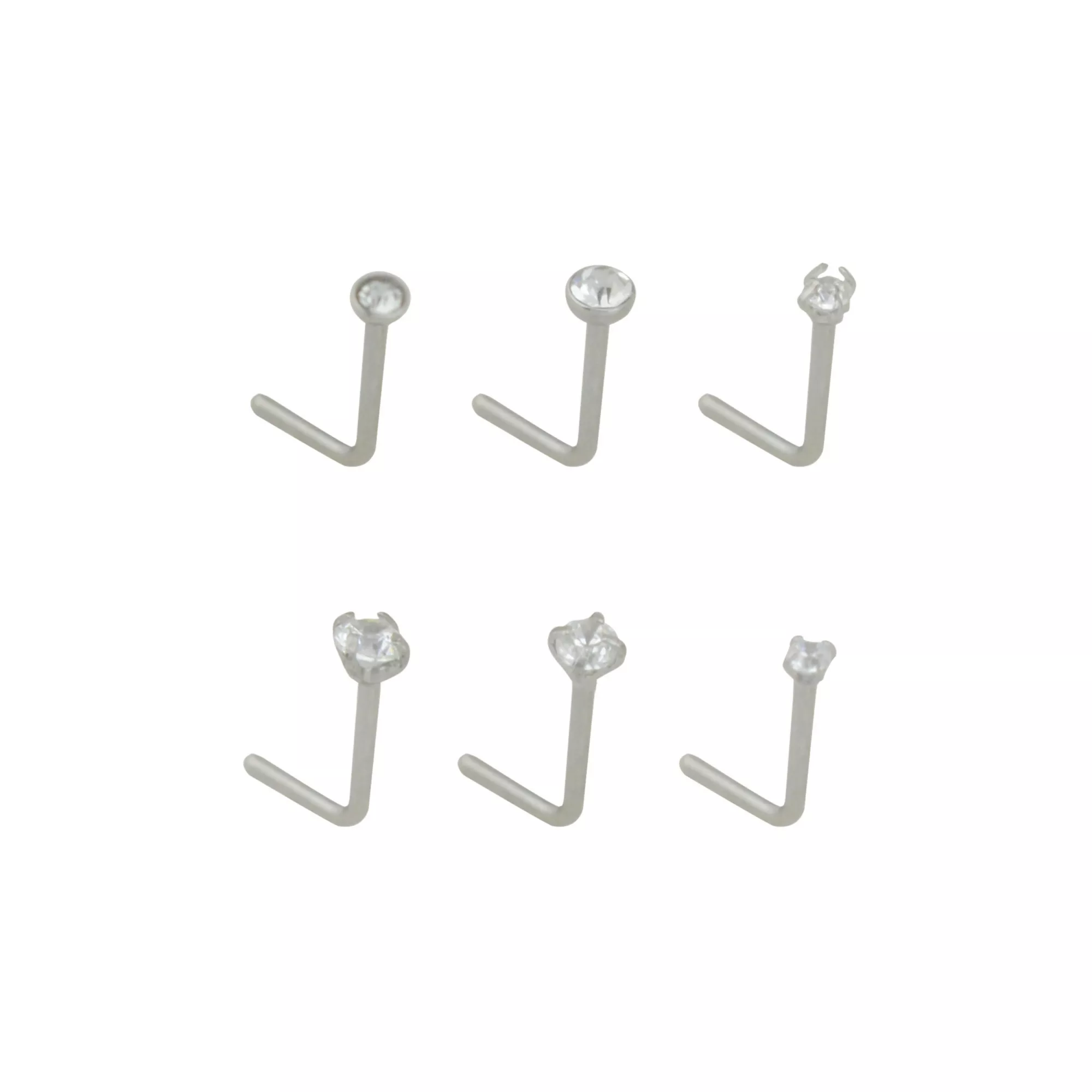Multi-Pack CZ L-Bend Nose Rings - 6 Pack