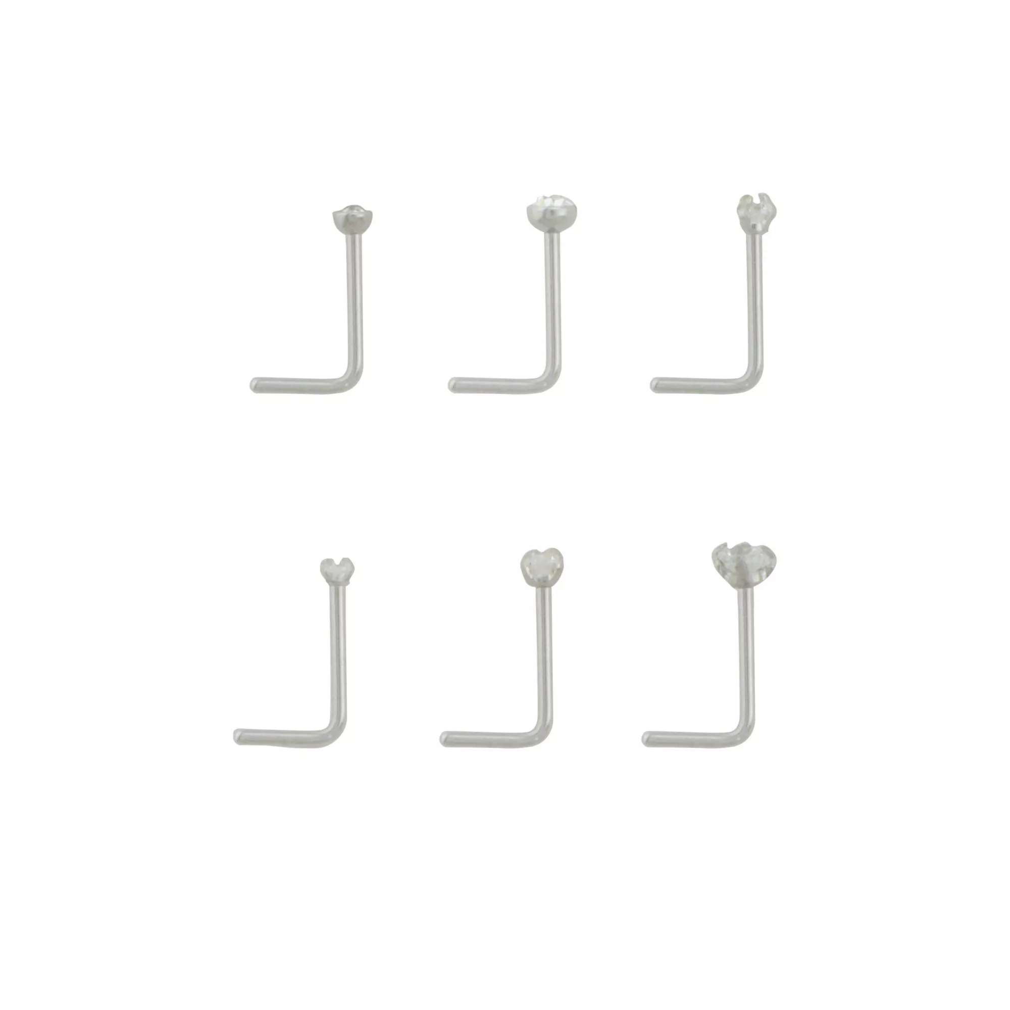 Multi-Pack CZ L-Bend Nose Rings - 6 Pack at Spencer's