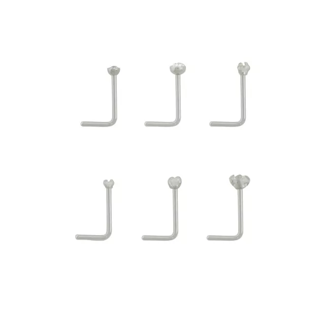 Multi-Pack CZ L-Bend Nose Rings - 6 Pack at Spencer's