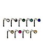 CZ Colored L-Bend Nose Rings 9 Pack - 20 Gauge