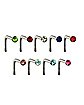 CZ Multi-Colored L-Bend Nose Rings 9 Pack - 20 Gauge