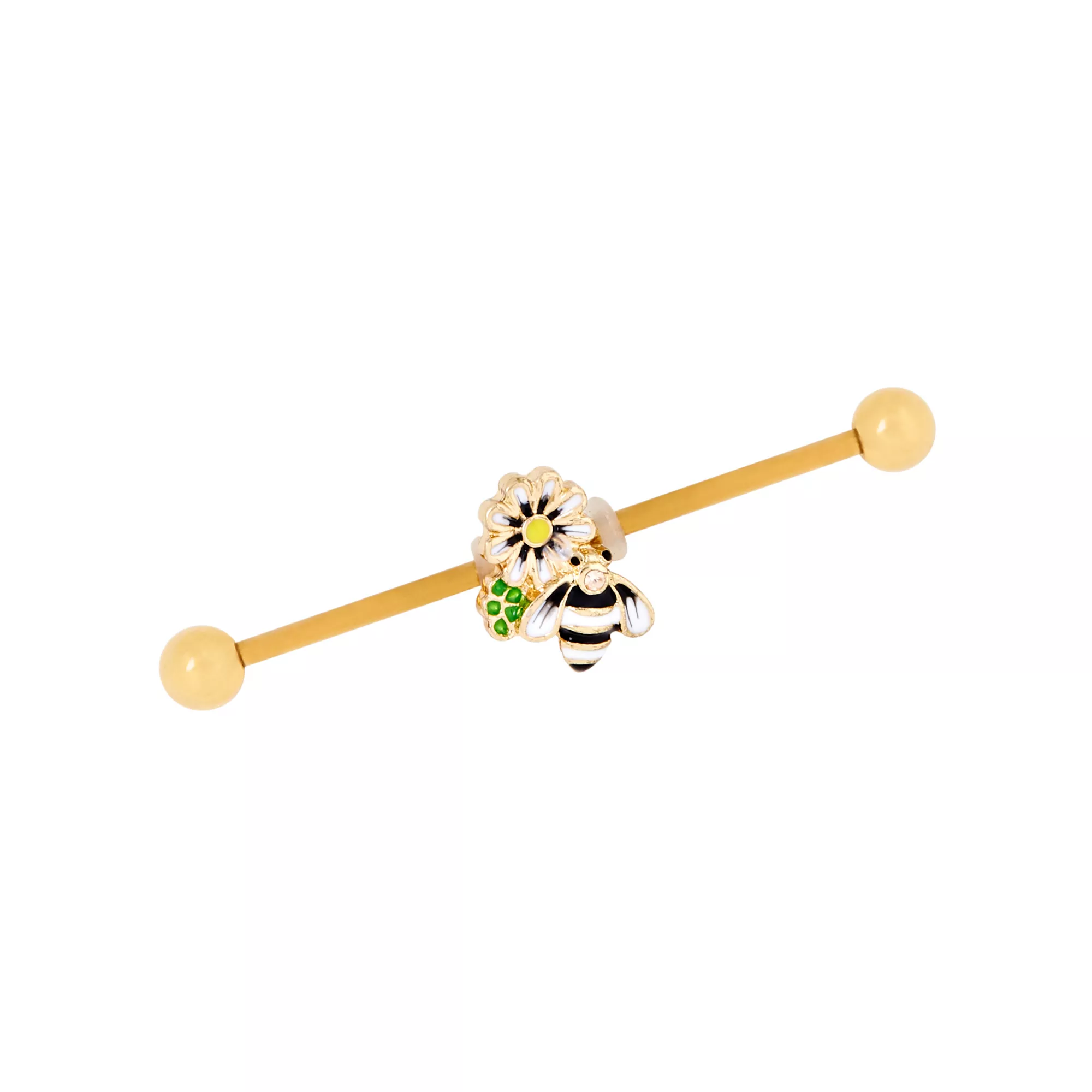 Goldplated Flower Bee Industrial Barbell - 14 Gauge at Spencer's
