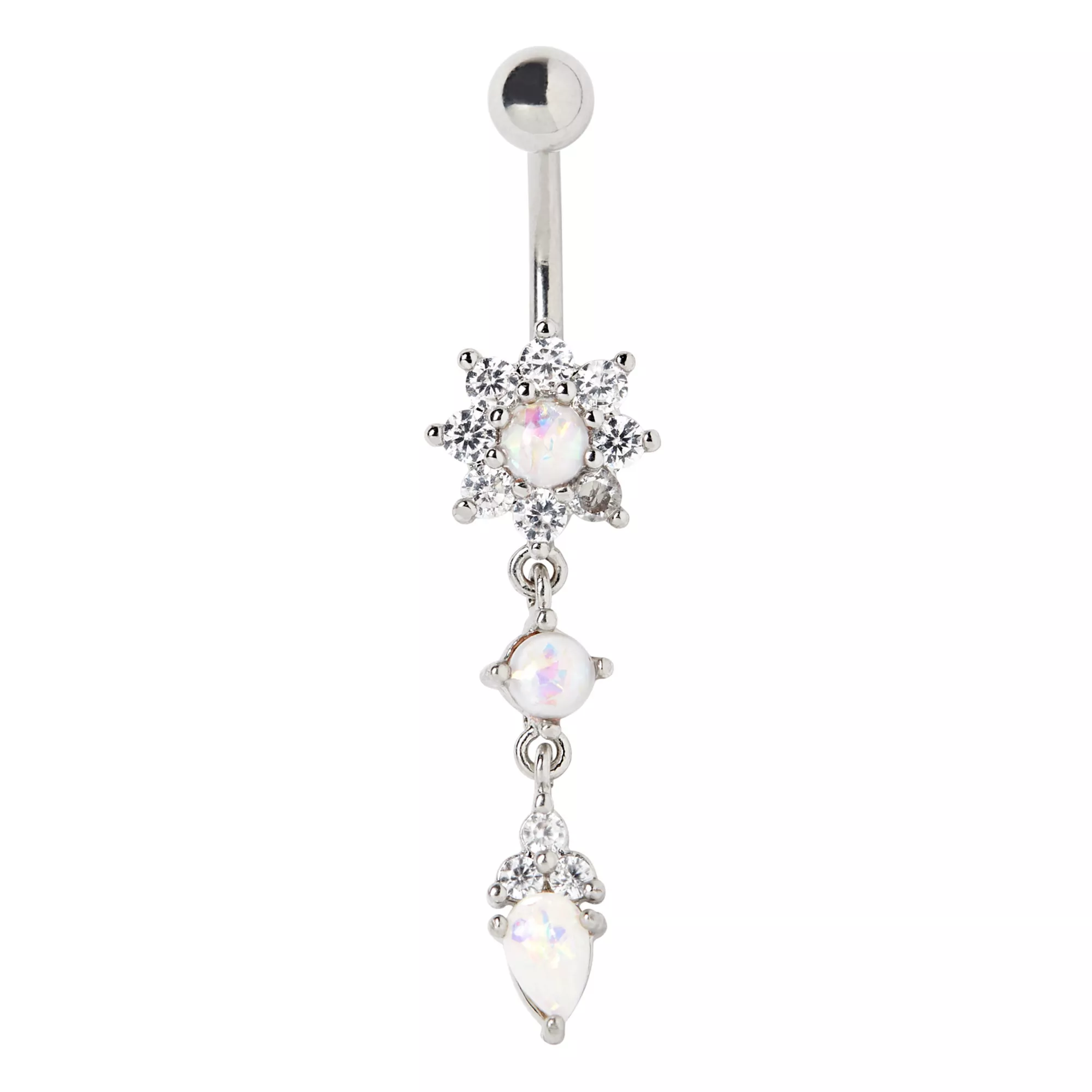 Opal-Effect Flower Dangle Belly Ring - 14 Gauge at Spencer's
