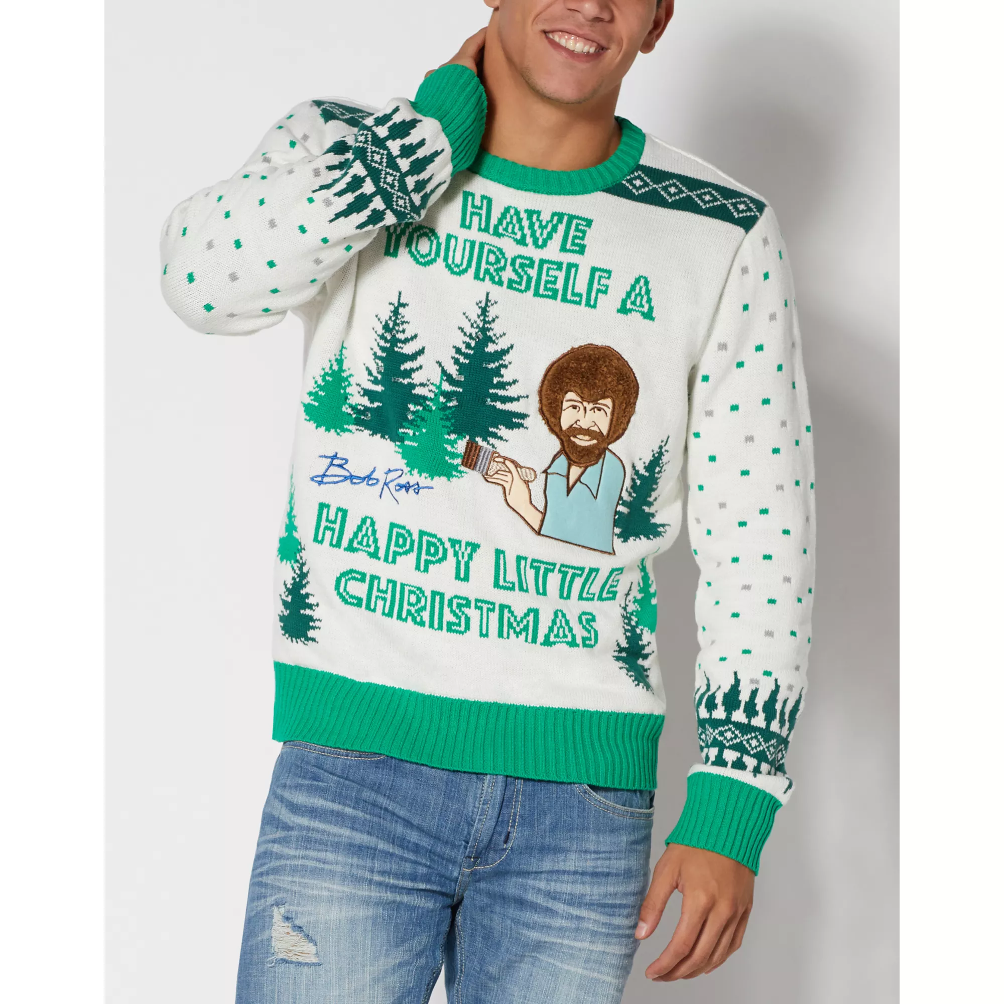 Light-Up Bob Ross Christmas Sweater