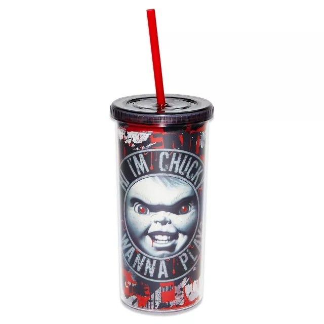 Hi I'm Chucky Cup With Straw - 20 oz. at Spencer's