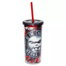 Hi I'm Chucky Cup With Straw - 20 oz. at Spencer's