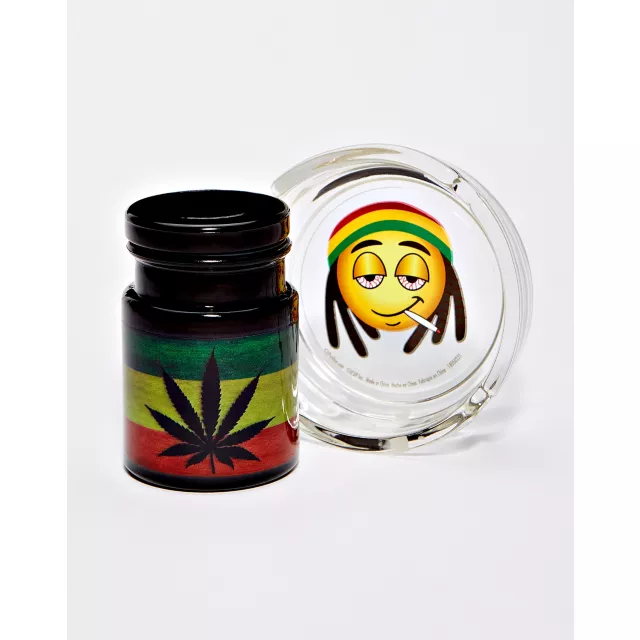 Rasta Leaf Emoji Stash Jar and Ashtray Set at Spencer's