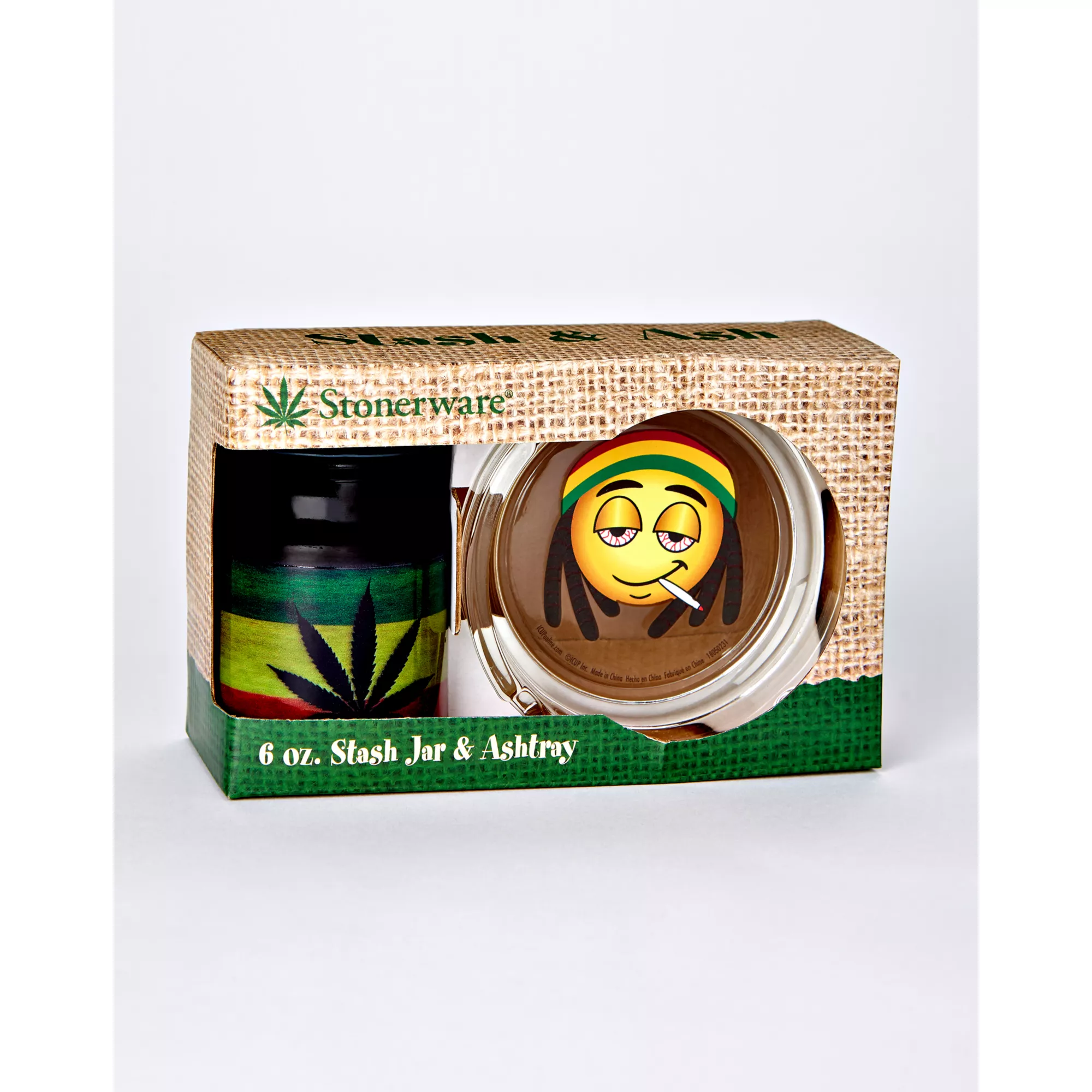 Rasta Leaf Emoji Stash Jar and Ashtray Set at Spencer's