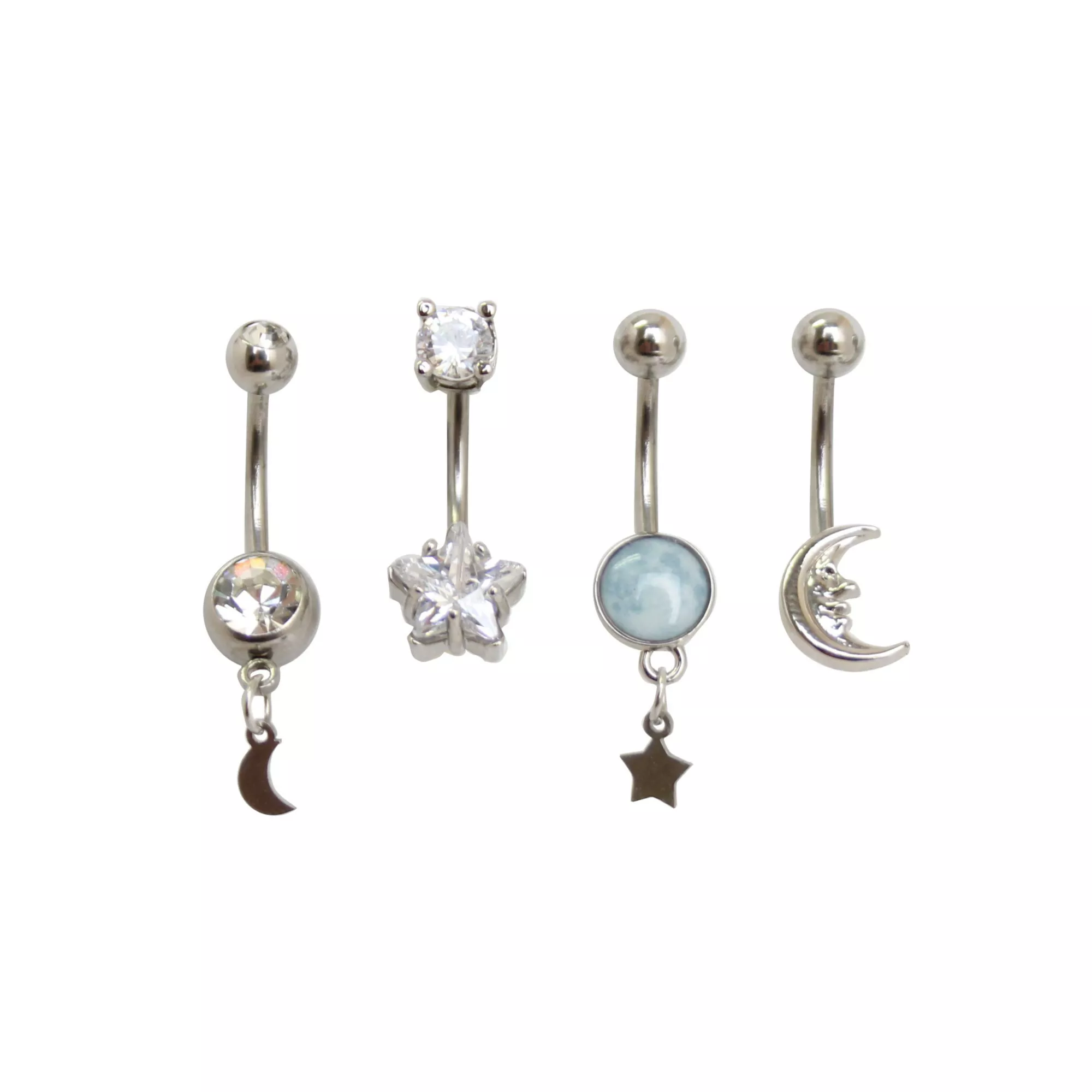 Multi-Pack Star Moon CZ Dangle Belly Rings 4 Pack - 14 Gauge at Spencer's