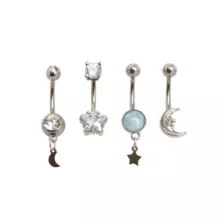 Multi-Pack Star Moon CZ Dangle Belly Rings 4 Pack - 14 Gauge at Spencer's