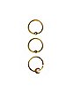 Multi-Pack Goldtone Opal-Effect Moon Hoop Nose Rings 3 Pack - 20 Gauge