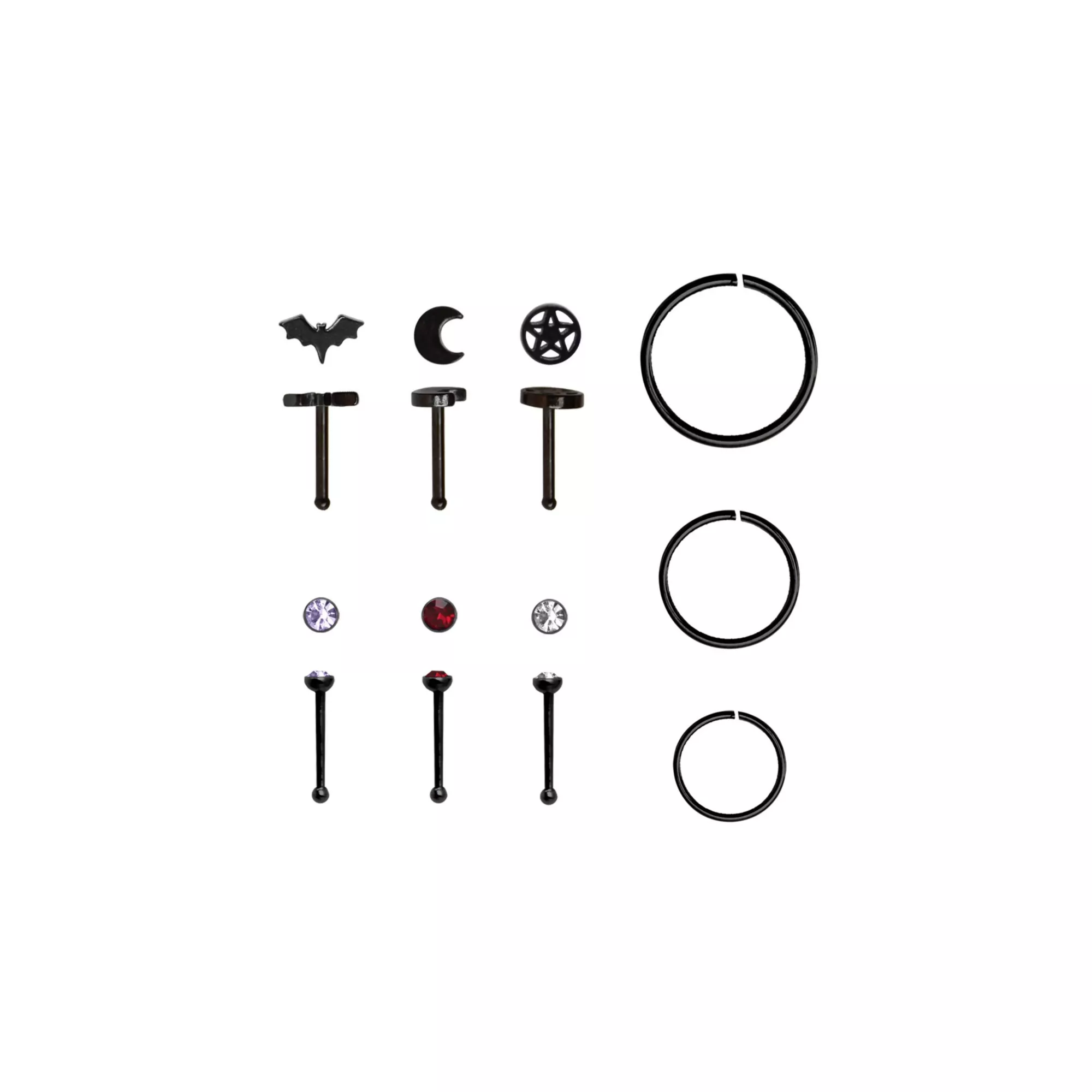 Multi-Pack Red CZ Witchcore Stud & Hoop Nose Rings - 9 Pack at Spencer's