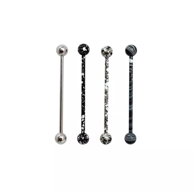 Black and White Splatter Industrial Barbell 4 Pack - 14 Gauge at Spencer's