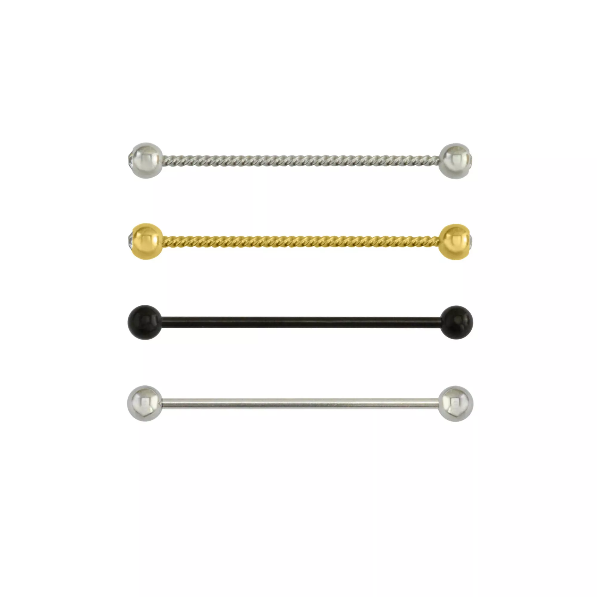 Multi-Pack Black and Goldtone Industrial Barbells 4 Pack - 14 Gauge
