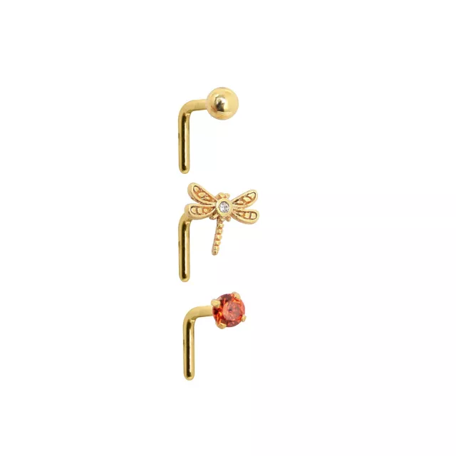 Multi-Pack CZ Dragonfly L-Bend Nose Rings 3 Pack - 20 Gauge at Spencer's