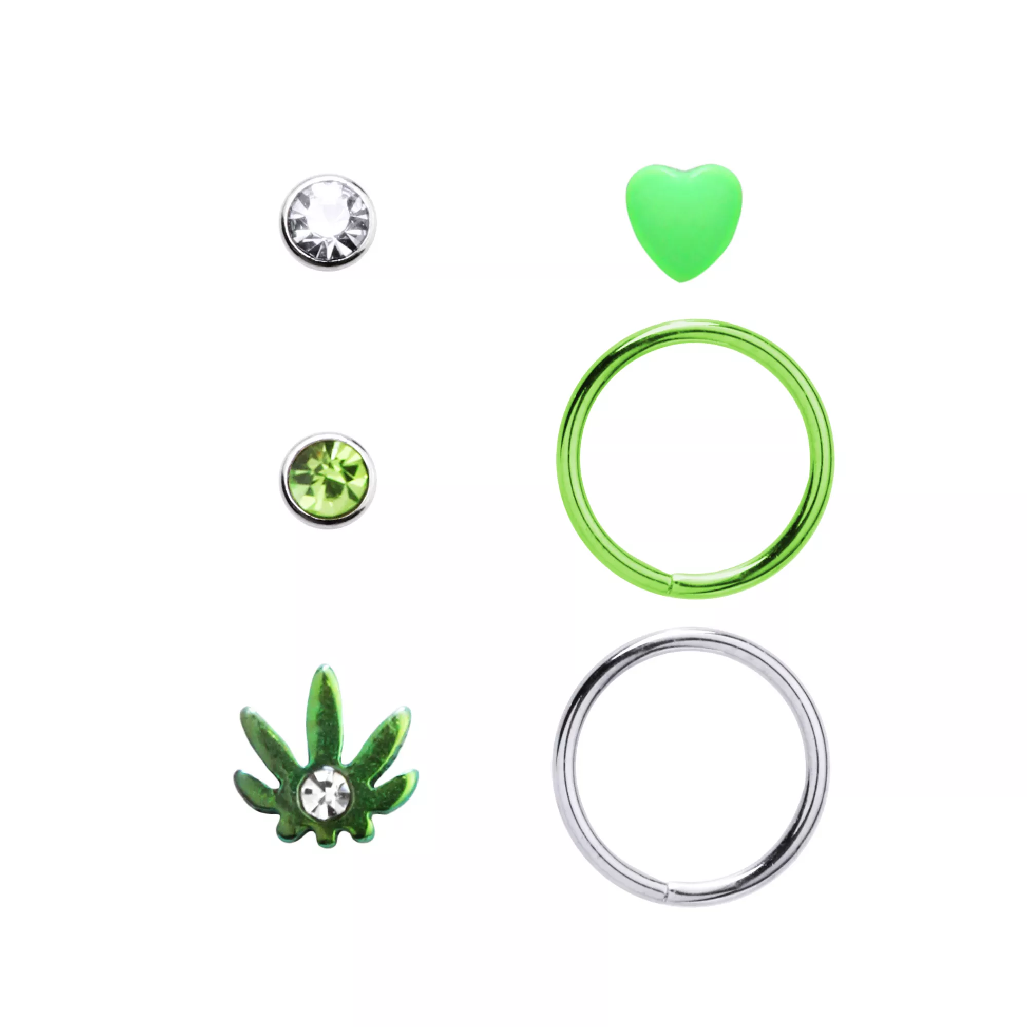 Multi-Pack CZ Leaf Nose Pins and Hoop Nose Rings 6 Pack - 20 Gauge at Spencer's