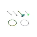 Multi-Pack CZ Leaf Nose Pins and Hoop Nose Rings 6 Pack - 20 Gauge at Spencer's
