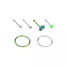 Multi-Pack CZ Leaf Nose Pins and Hoop Nose Rings 6 Pack - 20 Gauge at Spencer's