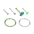 Multi-Pack CZ Leaf Nose Pins and Hoop Nose Rings 6 Pack - 20 Gauge at Spencer's