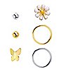 Multi-Pack Goldtone Butterfly Nose Pins and Hoop Nose Rings 6 Pack - 20 Gauge
