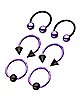 Multi-Pack Purple Spike Horseshoe Rings and Captive Rings 3 Pair - 18 Gauge