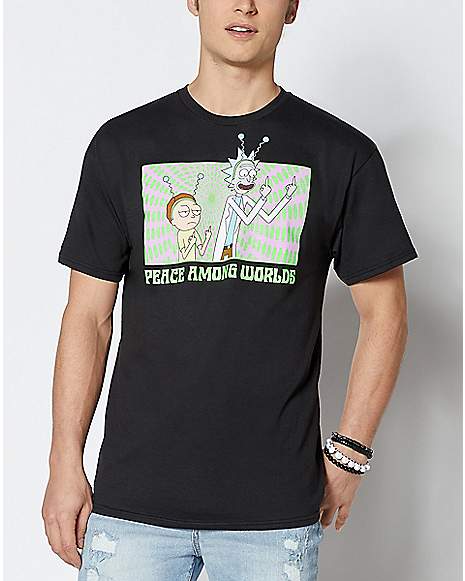 Peace Among Worlds T Shirt - Rick and Morty - Spencer's