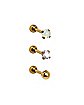 Goldtone CZ Cartilage Earrings 3 Pack - 18 Gauge