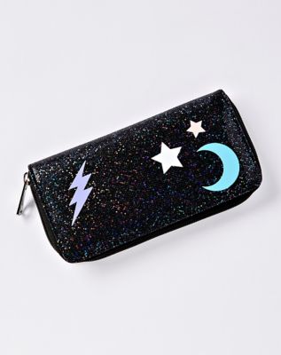 Glitter Galaxy Alien Zip Wallet