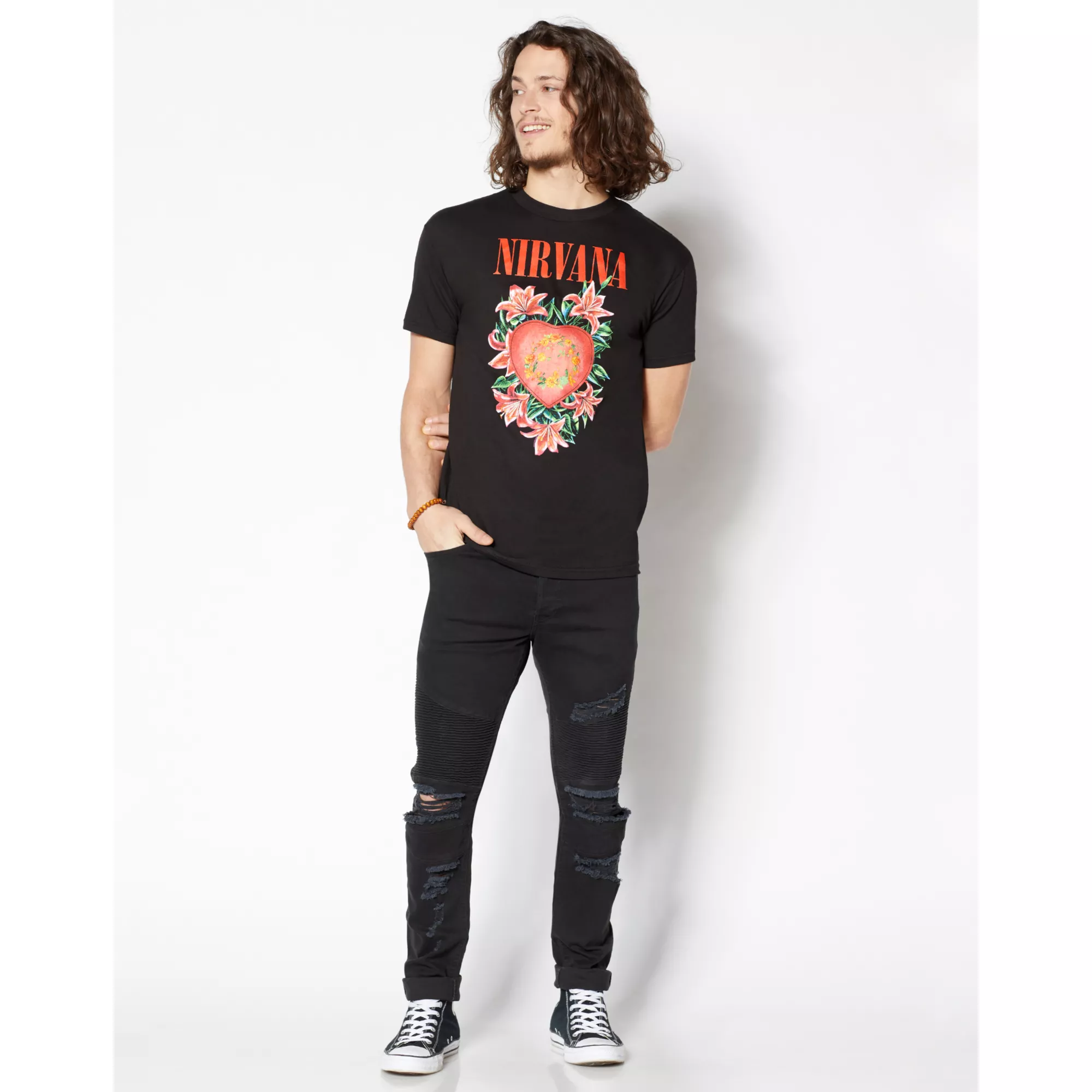 Floral Heart Nirvana T Shirt at Spencer's