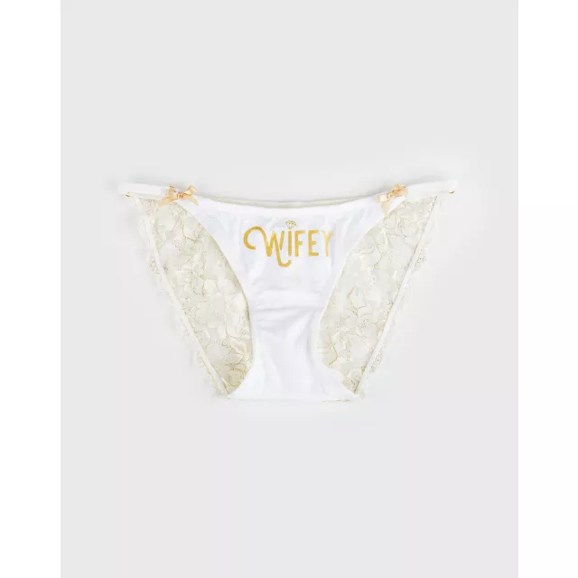 Plus Size Wifey Gold Lace Back Panties at Spencer's