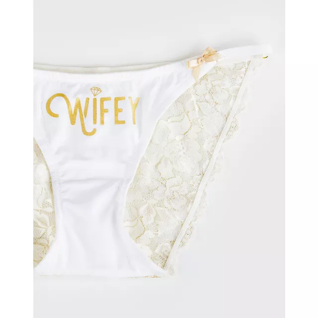 Plus Size Wifey Gold Lace Back Panties at Spencer's