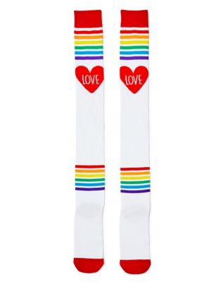 rainbow love over the knee socks