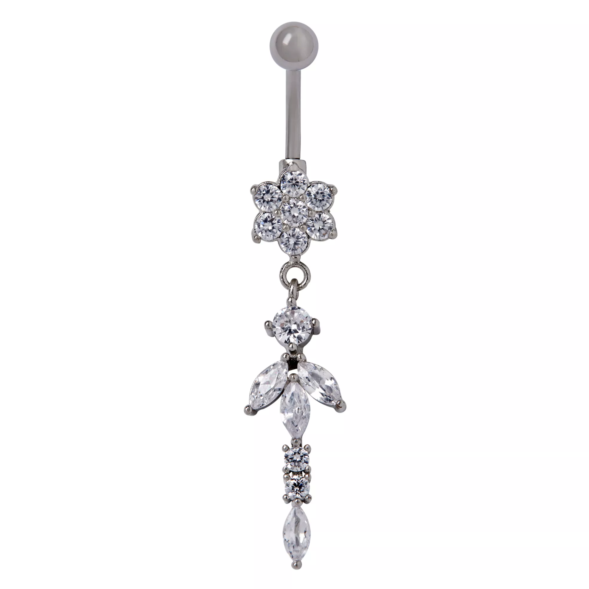 CZ Flower Dangle Belly Ring - 14 Gauge at Spencer's