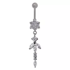 CZ Flower Dangle Belly Ring - 14 Gauge at Spencer's
