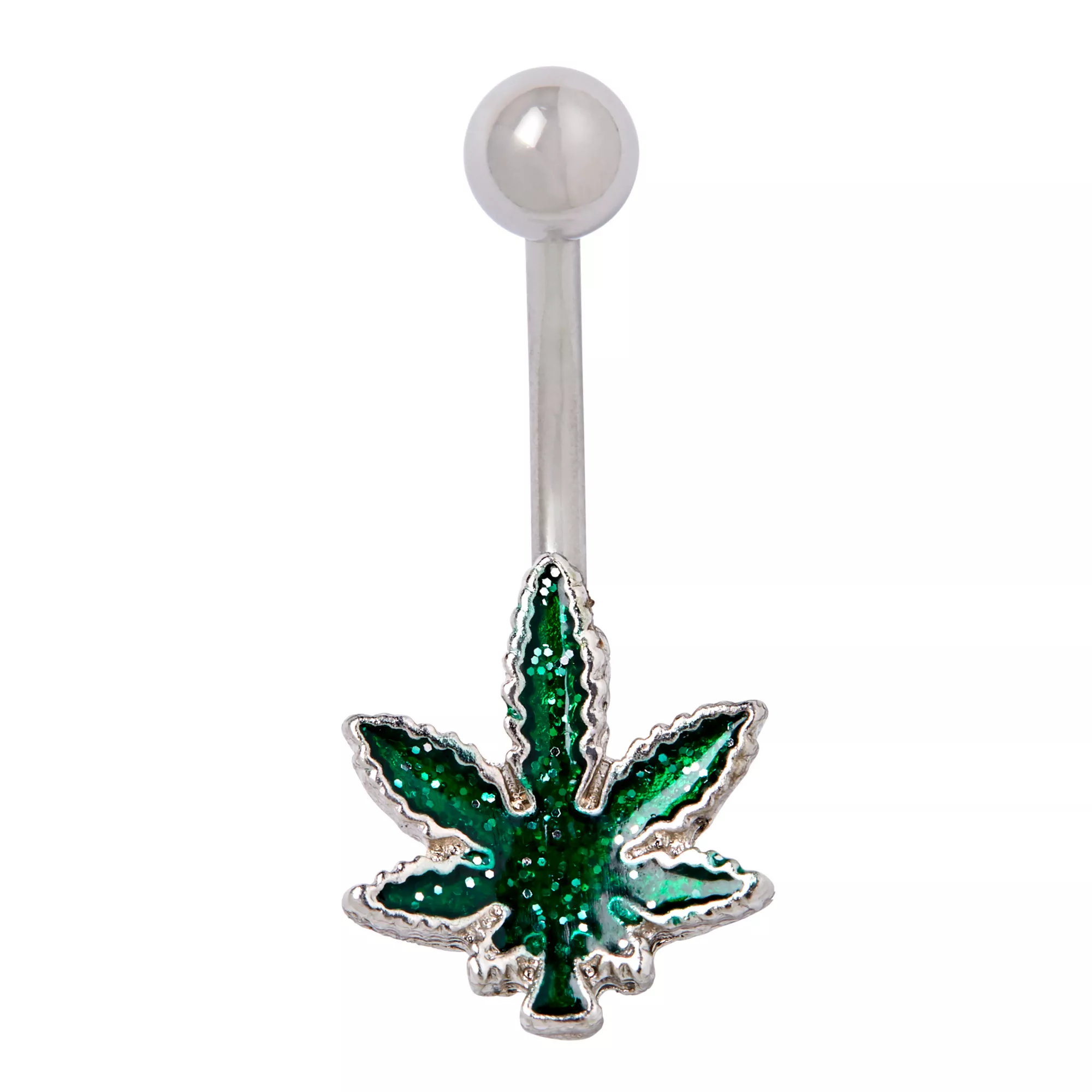 Glitter Leaf Belly Ring - 14 Gauge at Spencer's