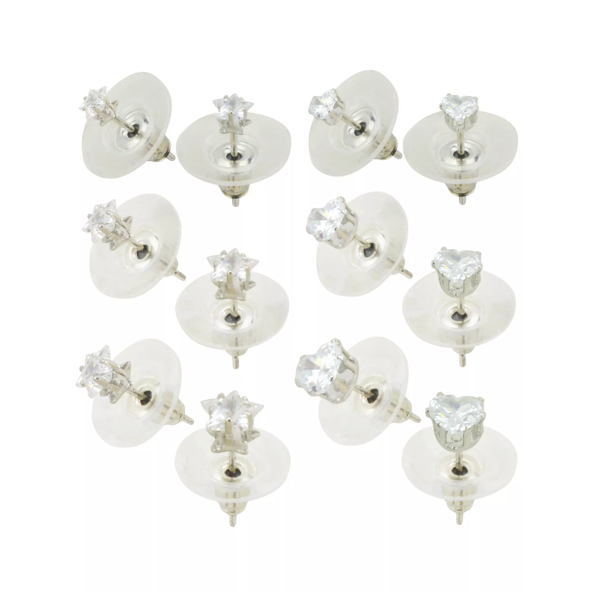 Multi-Pack CZ Stars and Heart Stud Earrings 6 Pair - 20 Gauge at Spencer's